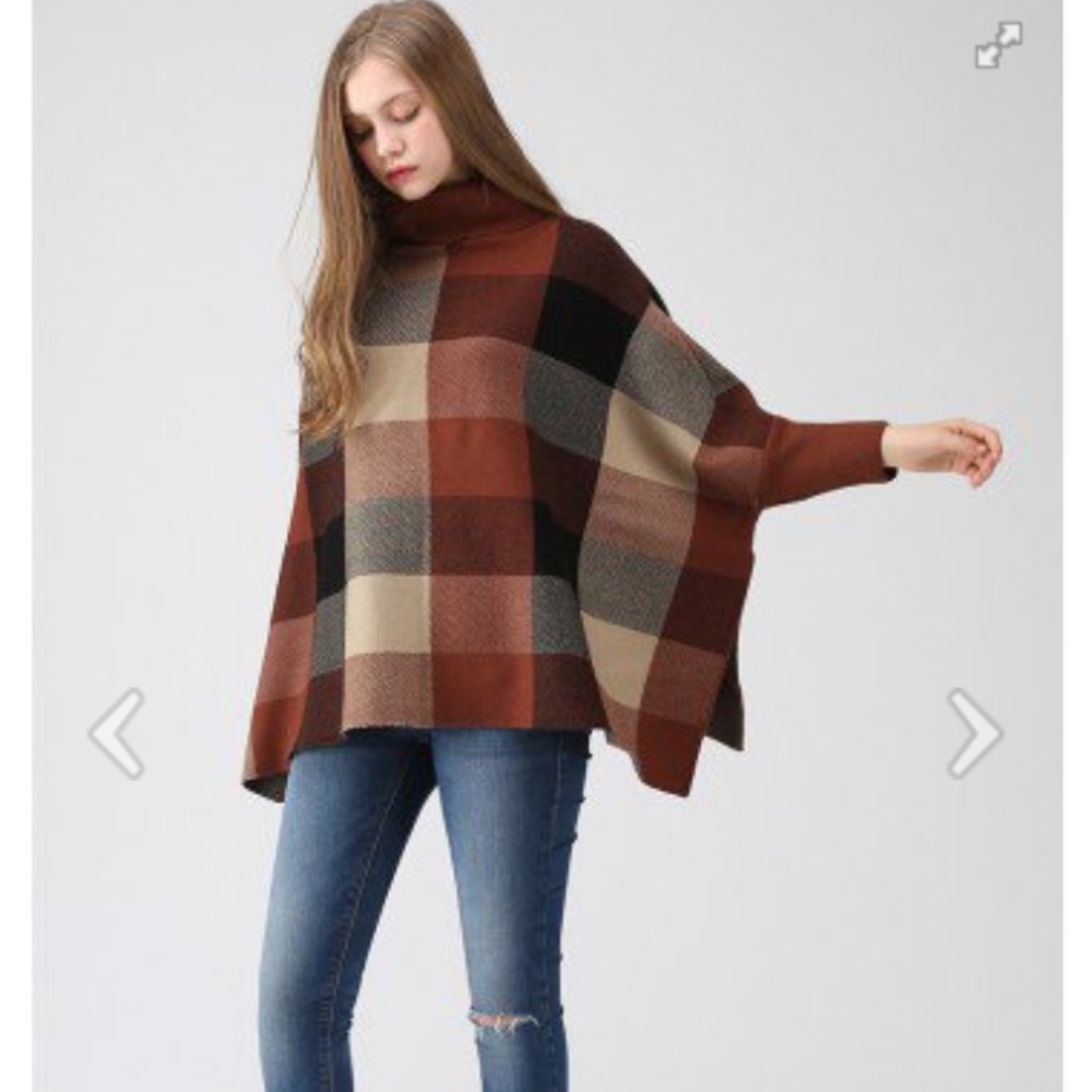 New chicwish plaid checked turtleneck poncho cape - Picture 4 of 6